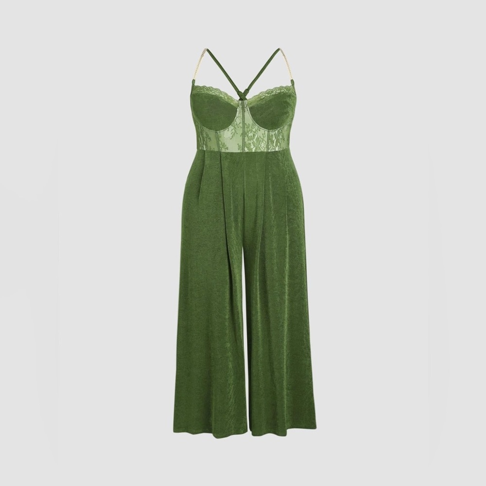 CIDER | Solid Lace Corset Chain Cross Wide Leg Jumpsuit